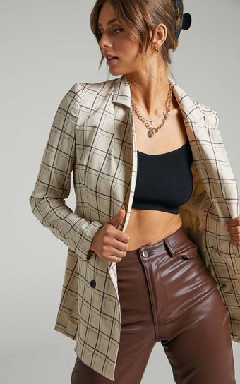Sort It Out Blazer - Double Breasted Blazer in Cream Check