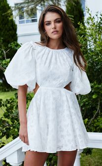Anessa Ruched Strapless Smock Dress in White