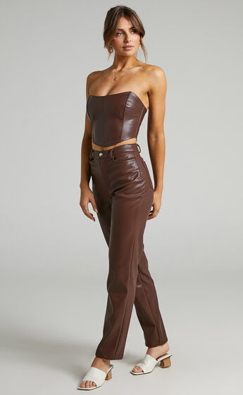 Lorrin Cropped Corset in Chocolate Leatherette