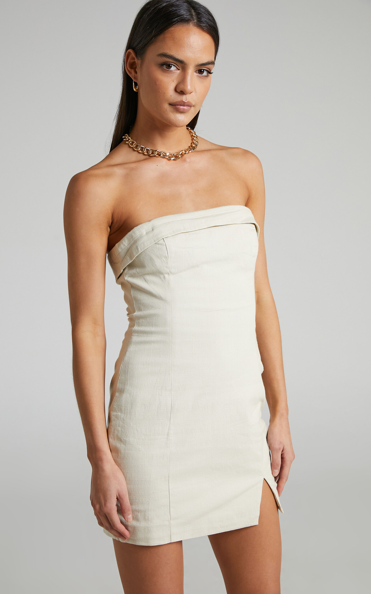 Runaway The Label - Crystal Strapless Mini Dress in Sand - L, BRN2, super-hi-res image number null