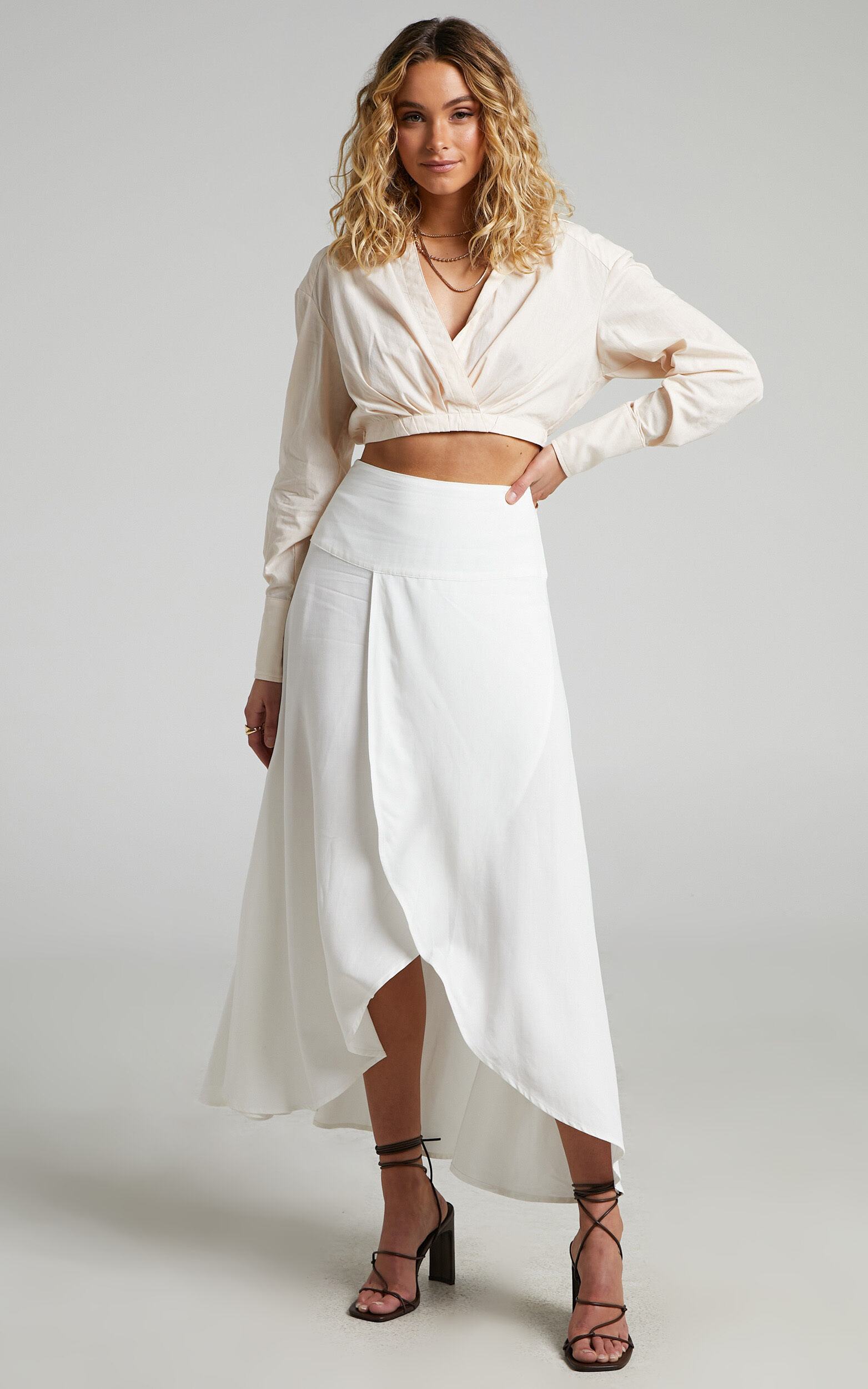 Andee Fixed Wrap Midi Skirt in White - 06, WHT1