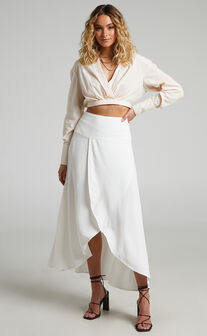 Andee Fixed Wrap Midi Skirt in White