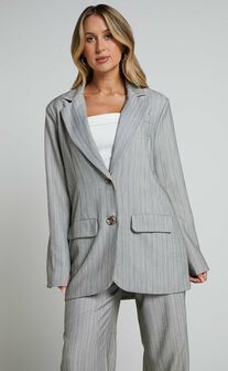 Maryanne Oversized Blazer in Grey Stripe