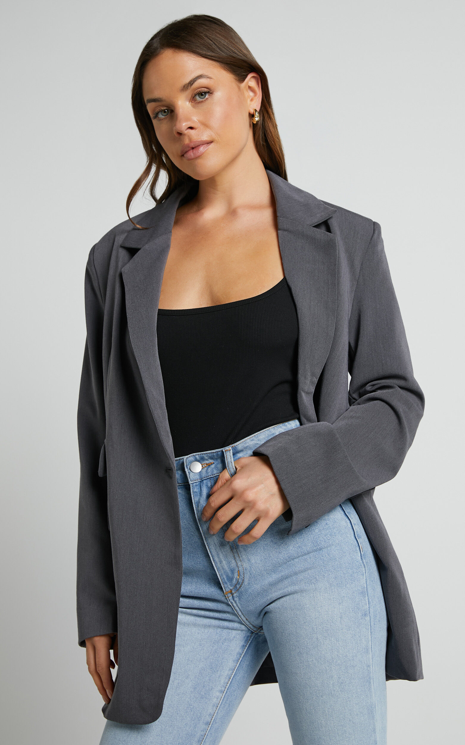 Kitty Oversized Blazer in Charcoal - 04, GRY1, super-hi-res image number null