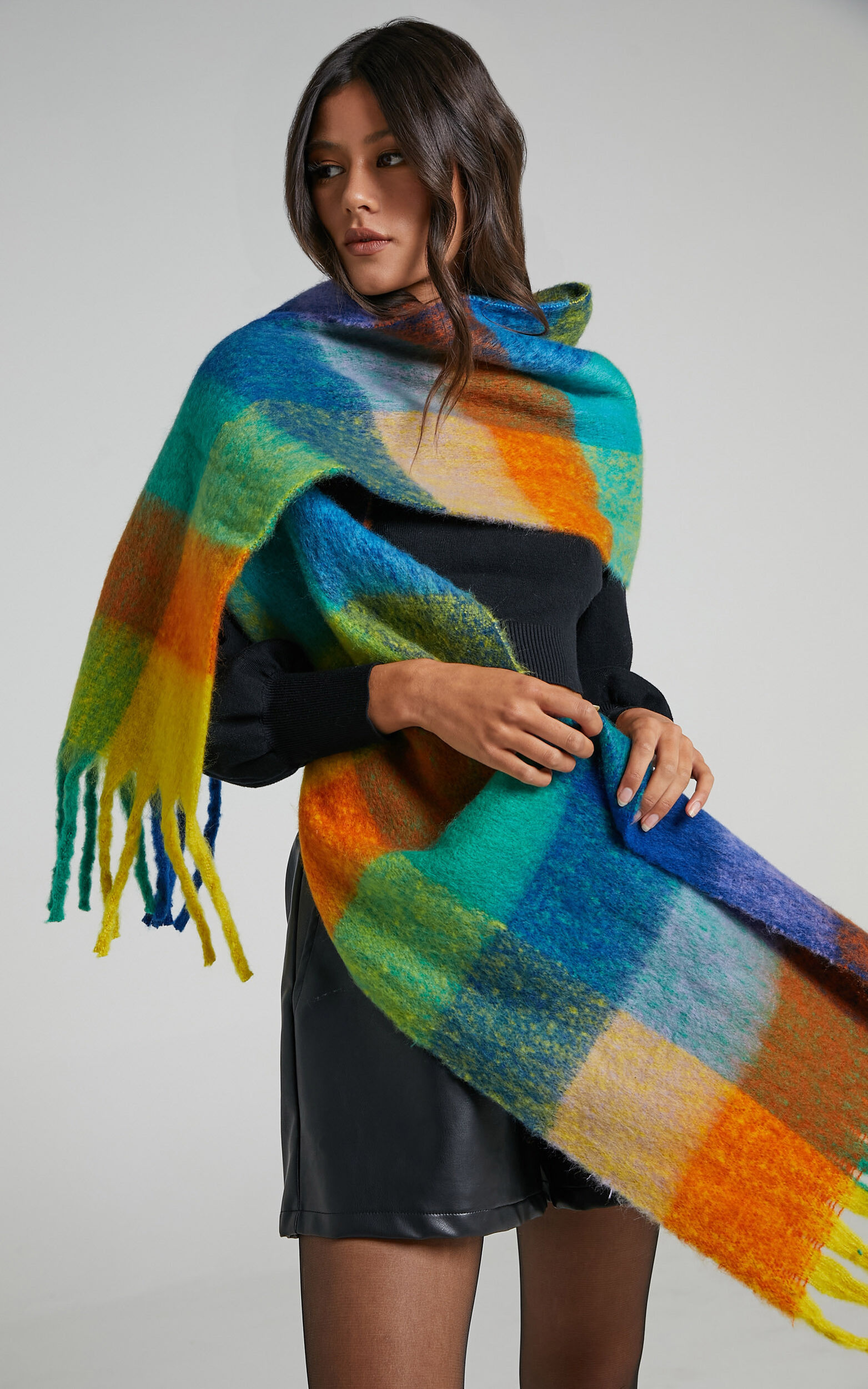 Lindsey Scarf in Bright Multi Check - OneSize, MLT1