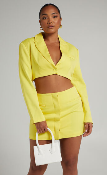 Camielle Cut Out Blazer Dress in Chartreuse