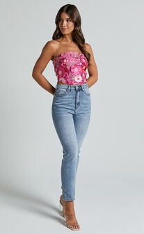 Keriana Top - Square Neck Cropped Corset in Purple Pink Floral