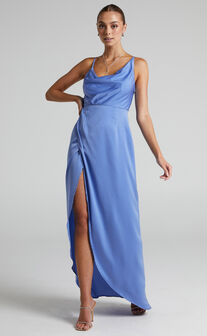 Rosemarie Asymmetrical Wrap Maxi Dress in Blue