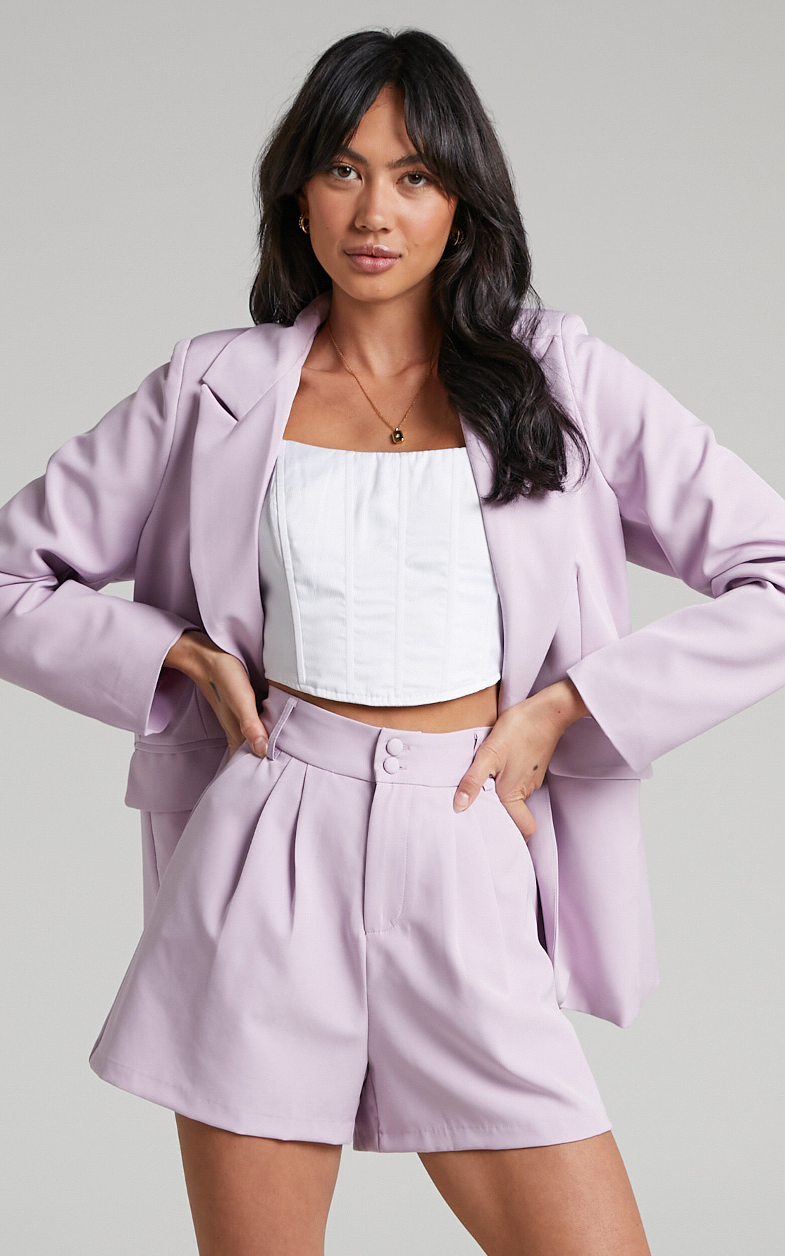 Ashesha High Waisted Tailored Suiting Shorts in Lilac - 06, PRP2, super-hi-res image number null