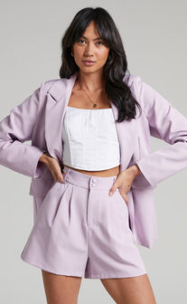 Ashesha High Waisted Tailored Suiting Shorts in Lilac