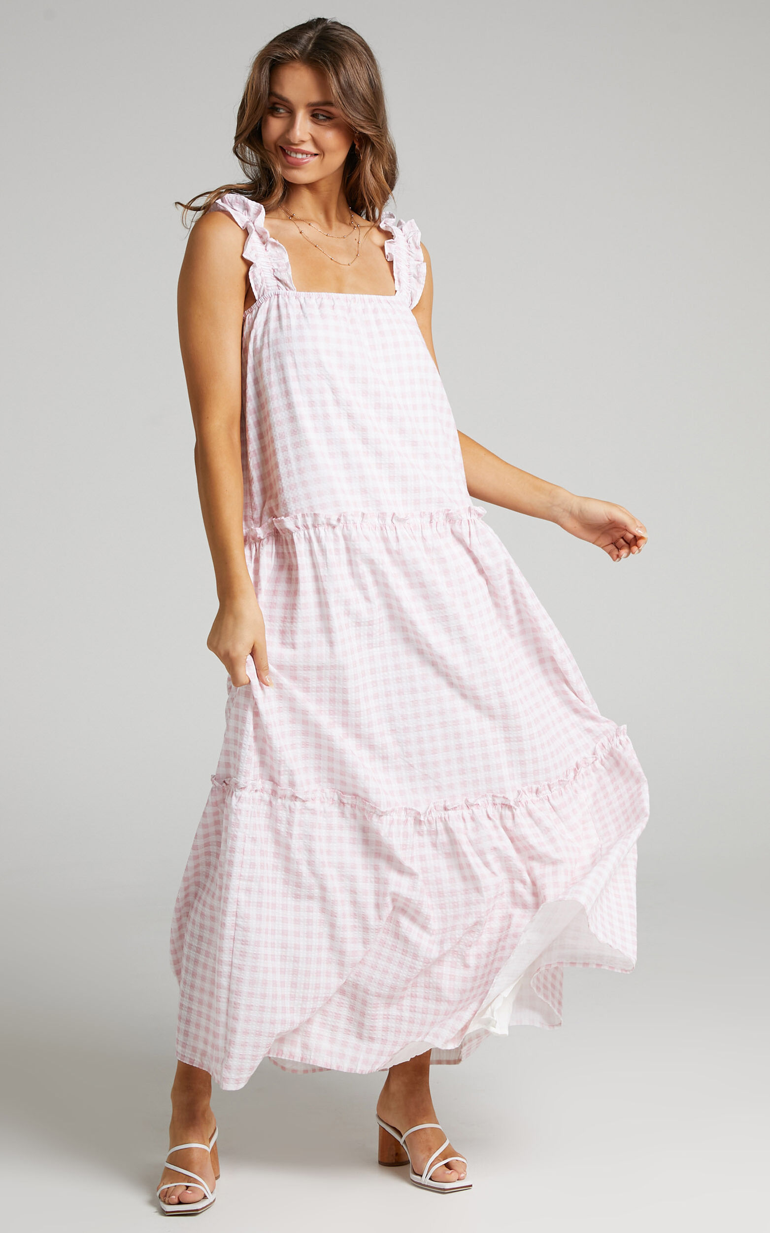 Charlie Holiday - Lottie Maxi Dress in Pink Gingham - L, PNK1