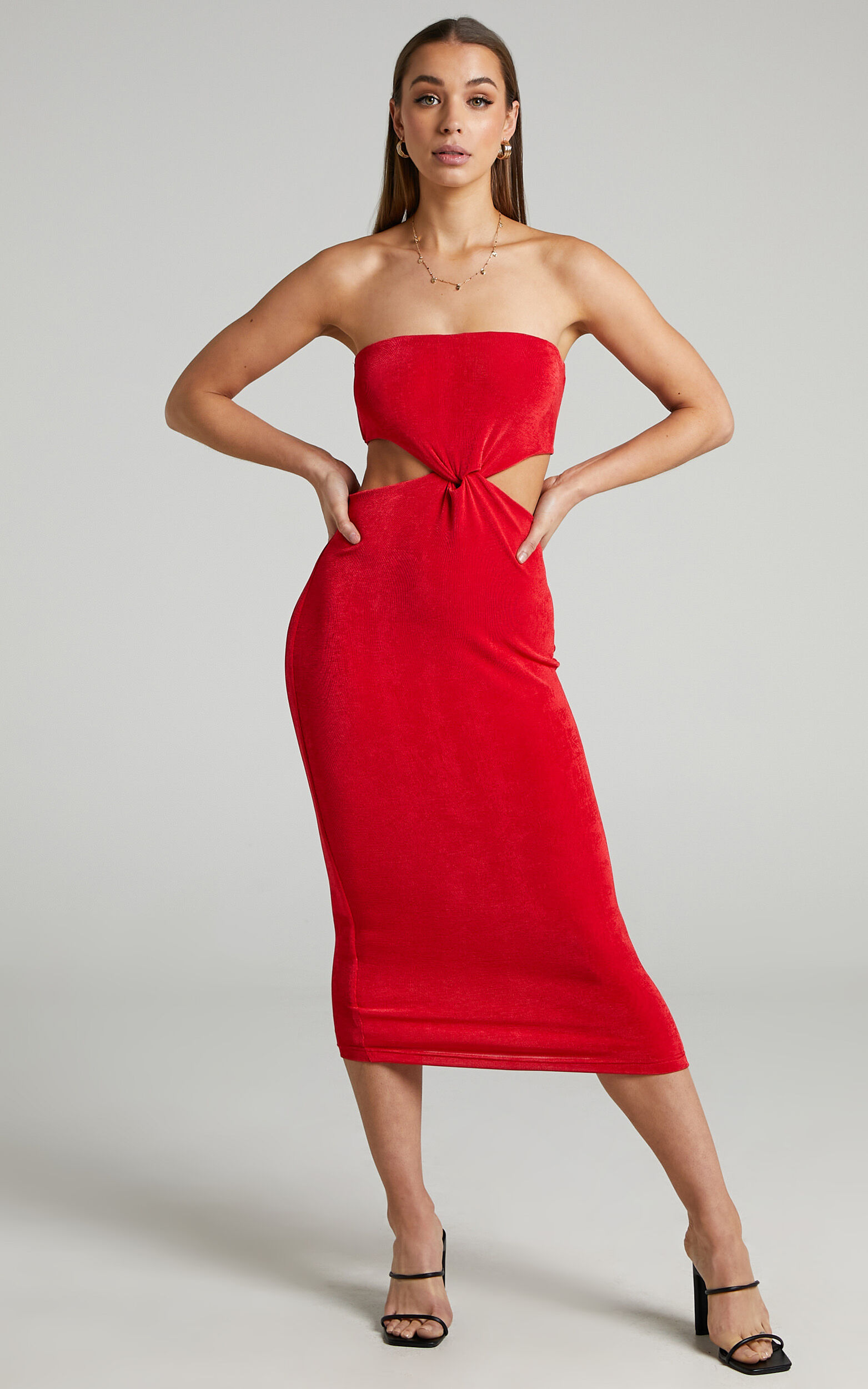 Candence Twist Front Strapless Dress in Red - 04, RED1, super-hi-res image number null