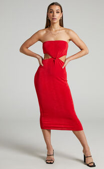 Candence Twist Front Strapless Dress in Red