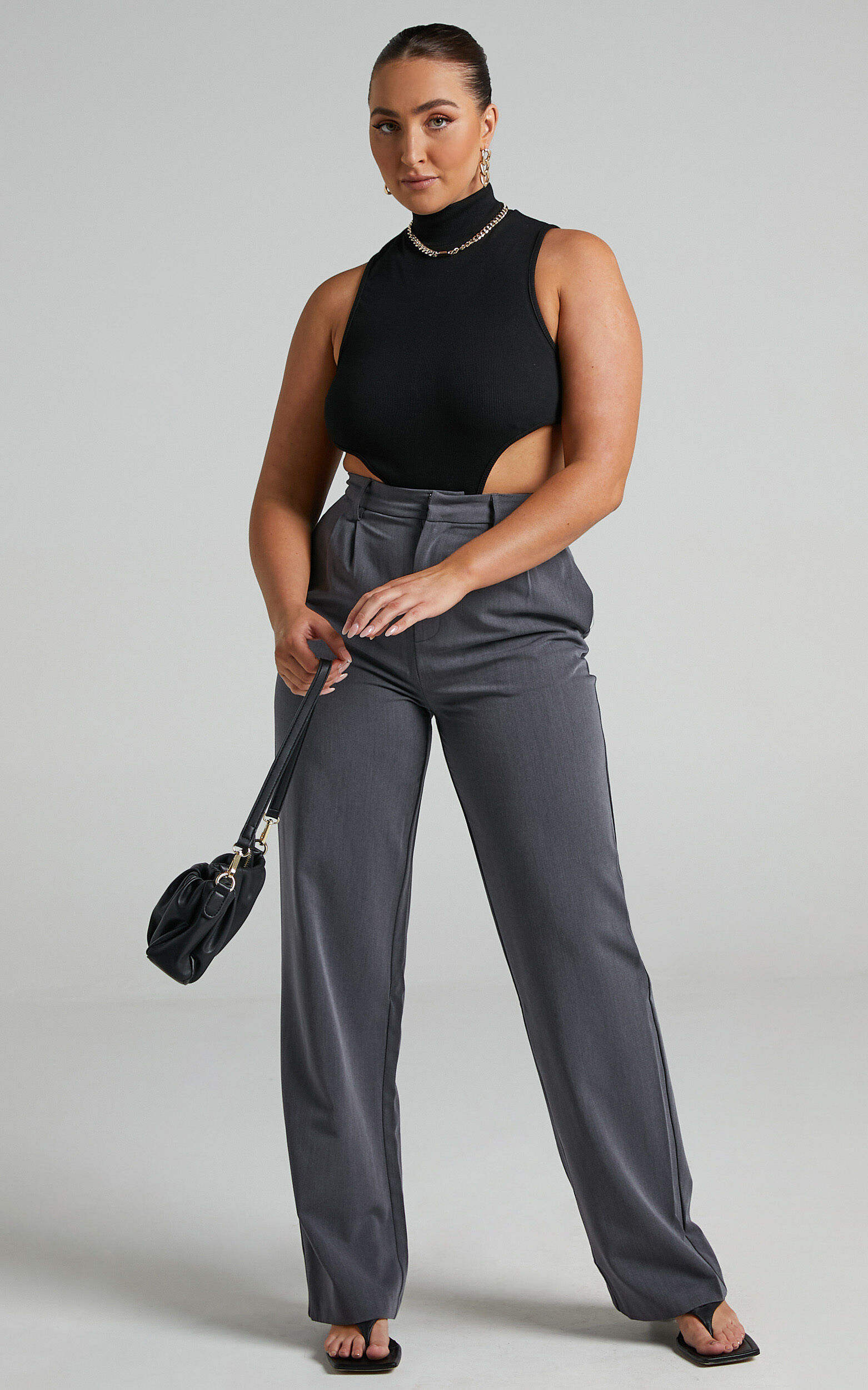 Lorcan High Waisted Tailored Pants in Charcoal - 04, GRY2, super-hi-res image number null