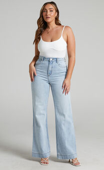 Emman Recycled Cotton Wide Leg Jeans in Sunday Blue