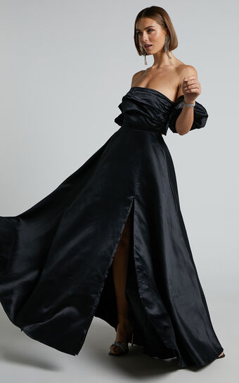 Faith Off Shoulder Puff Sleeve Maxi Dress in Black