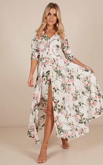Lone Traveller Maxi Dress In White Floral