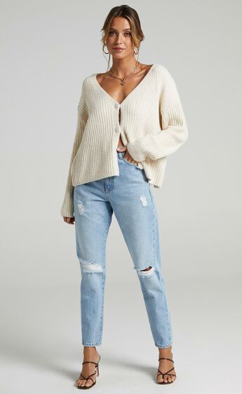 Charlize Knitted Cardigan in Latte