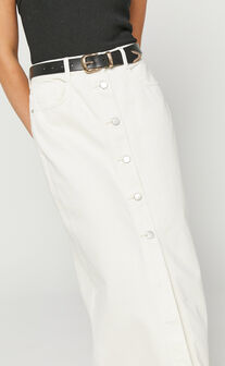 Farrah Midi Skirt - Recycled Cotton Denim Midi Skirt in Ecru