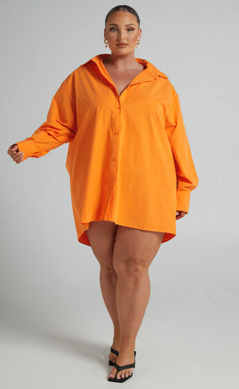 Harriet Oversized Long Sleeve Button Up Shirt in Orange
