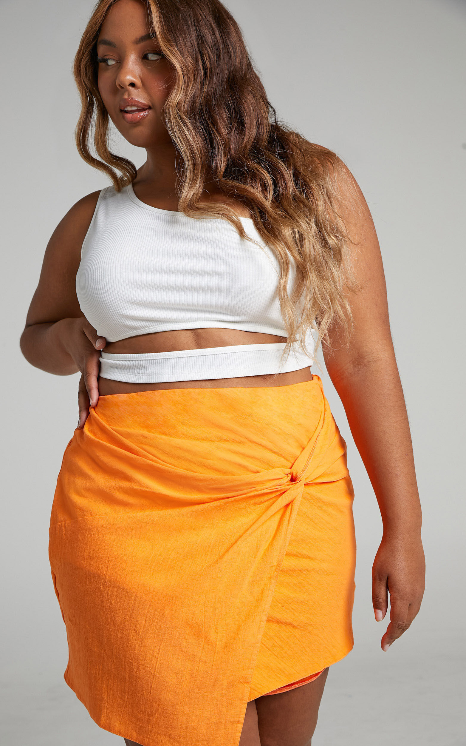 Kiandra Knot Detail Mini Skirt in Orange - 04, ORG3, super-hi-res image number null