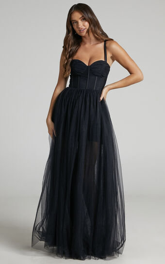 Emmary Gown - Bustier Bodice Tulle Gown in Black