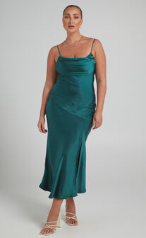 Monica Dress in Emerald Satin