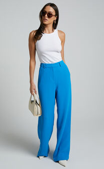 Bonnie Pants - High Waisted Tailored Wide Leg Pants in Blue
