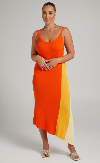 Claudia Knit Dress with Godet Side Panel in Orange
