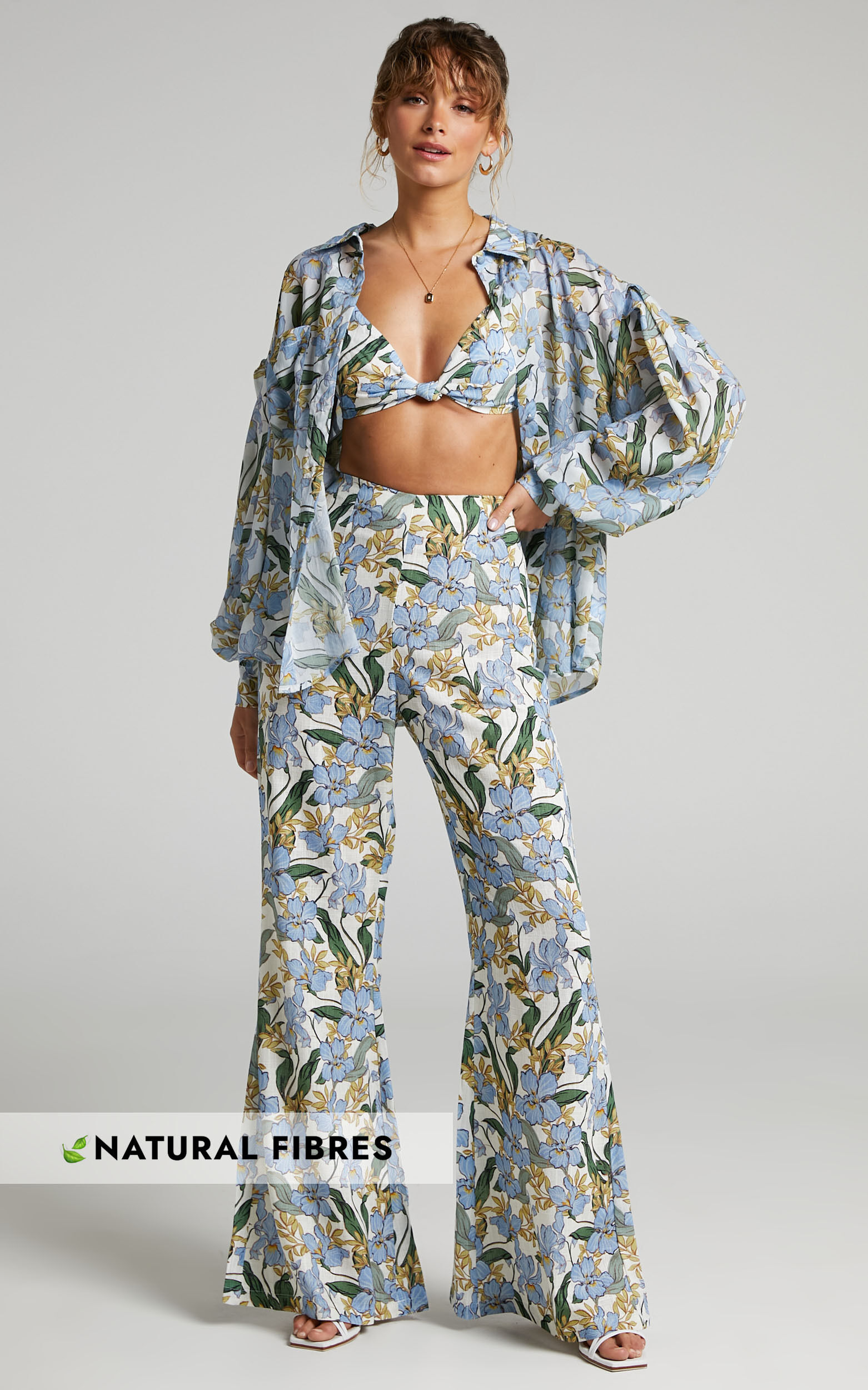 Amalie The Label - Laria Kick Out Flared Leg Pants in Iris Floral - 04, MLT1, super-hi-res image number null