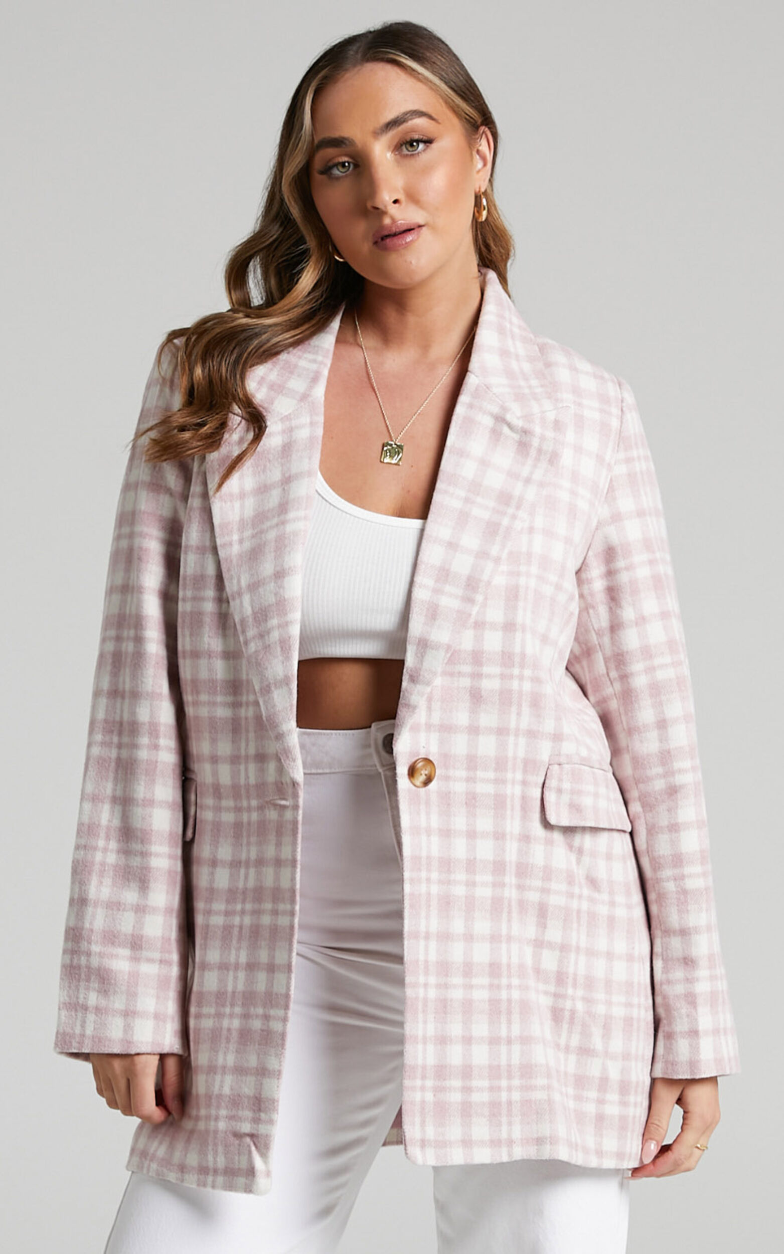 Aquiline Longline Tailored Blazer in Aquiline Clueless Check - 06, PNK1, super-hi-res image number null