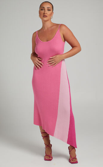 Claudia Knit Dress with Godet Side Panel in Pink