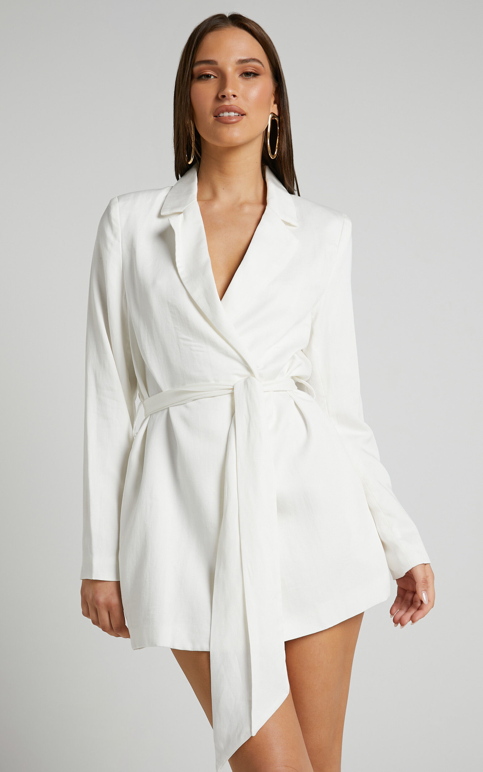 Amalie The Label - Lotte Tie Waist Wrap Blazer Dress in White | Showpo USA