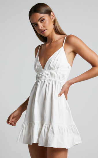 Mellie Mini Dress - V Neck Tiered Dress in White