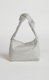 Andreanne Mesh Diamante Knot Bag in Silver