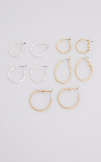 Manith Hoop Earrings Set - Pack of 5 in Gold and Silver