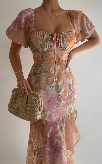 Jasalina Midaxi Dress - Puff Sleeve Dress in Elegant Rose