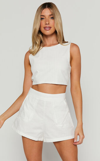 Ambrose Shorts - High Waisted Fitted Trim Detail in White