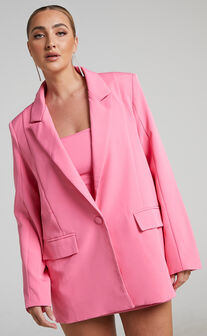 Sharmiel Plunge Neck Longline Blazer in Pink