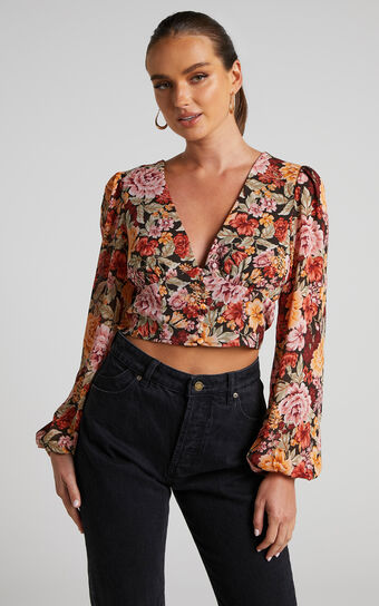 Lorie Top - V Neck Long Sleeve Top in Boheme Floral
