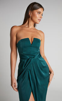 Rhyanna Maxi Dress - Twist Front Strapless Dress in Emerald