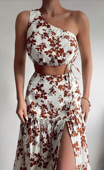 Meghan Two Piece Set - One Shoulder Crop Top and Midaxi Skirt Set in Shadow Floral