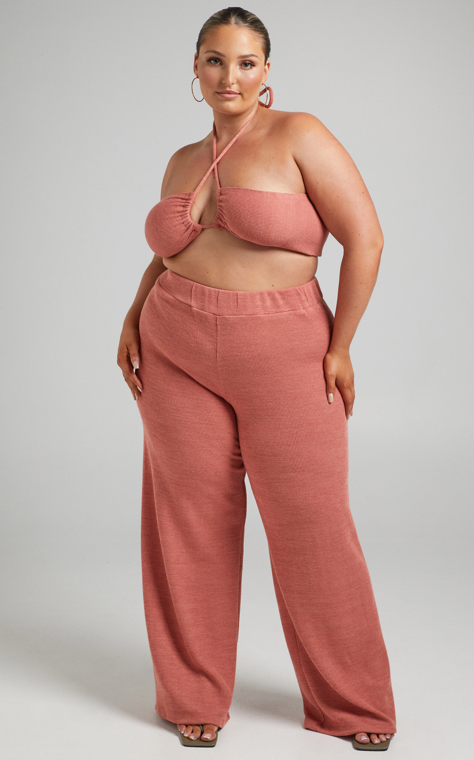Juliann Knit Two Piece Pant Set with Crop Top in Terracotta - 04, ORG2, super-hi-res image number null