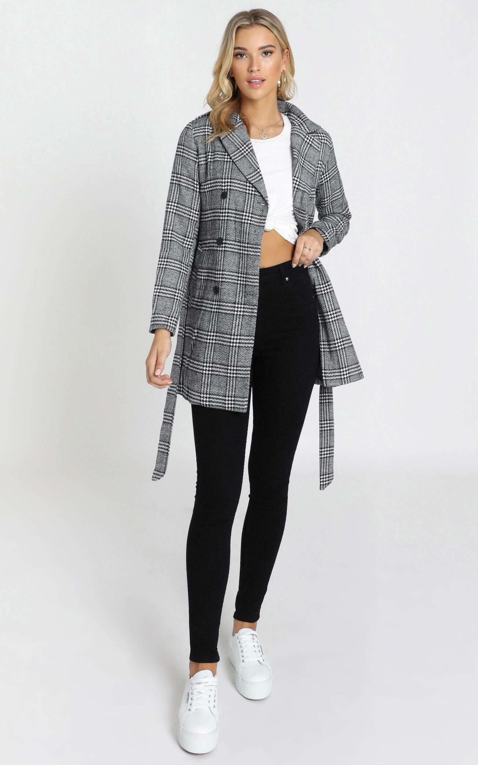 Stay Beside Me coat in grey check - 8 (S), Grey