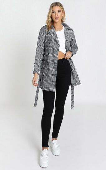 Stay Beside Me Coat In Grey Check
