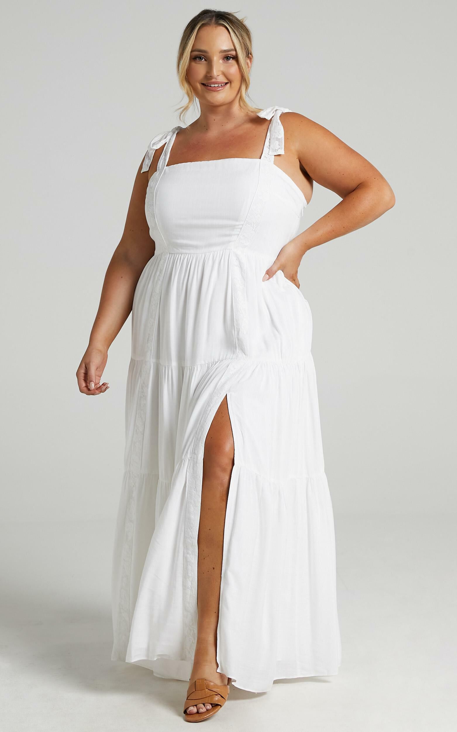 Afternoon Stroll Split Maxi Dress in White - 04, WHT2