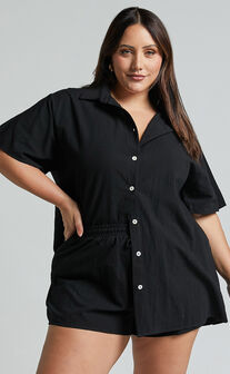 Vina Del Mar Two Piece Set - Button Up Shirt and Shorts Set in Black