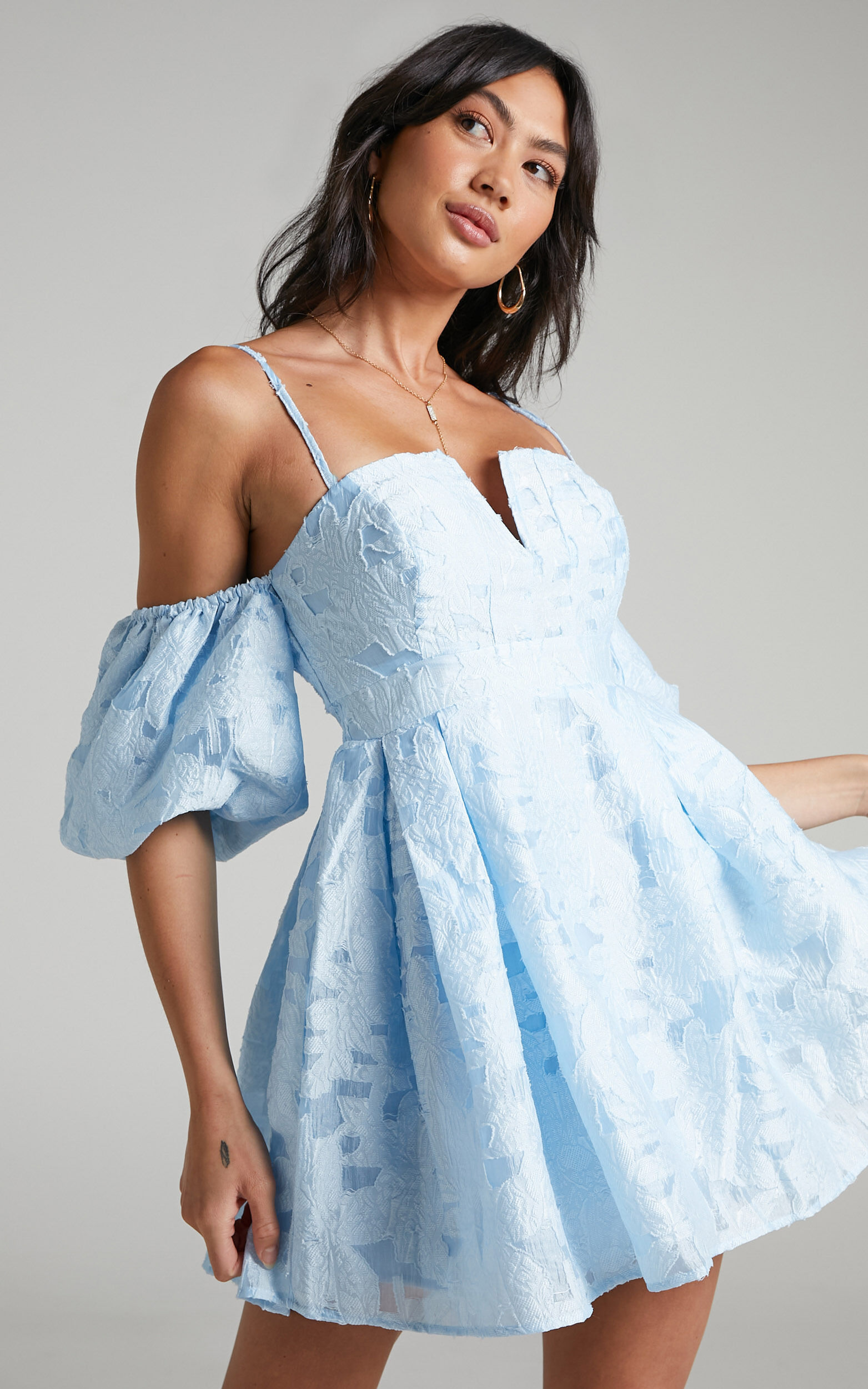 Mayca Off Shoulder Mini Dress in Ice Blue - 06, BLU1, super-hi-res image number null