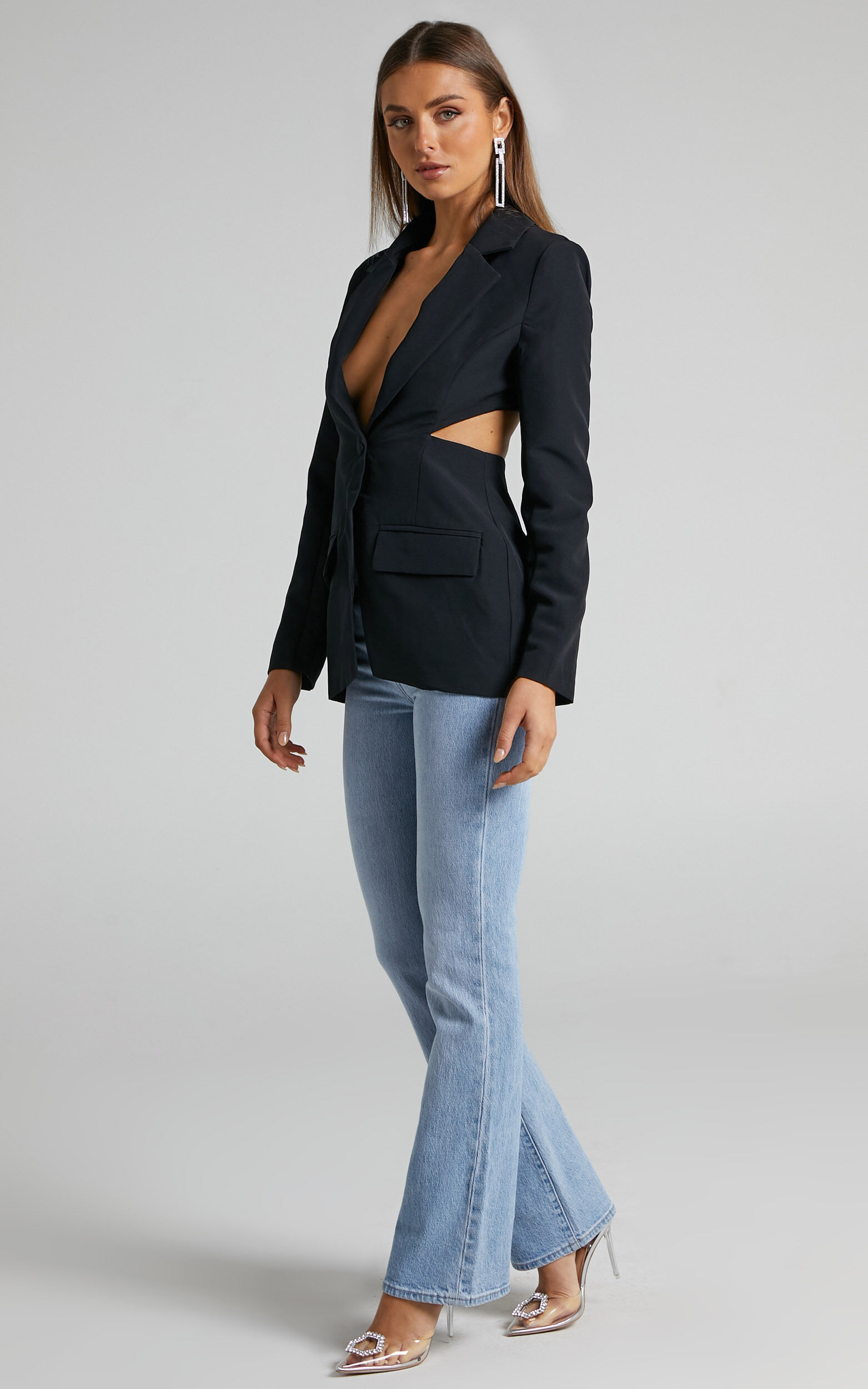 Chona Tailored Hourglass Cut Out Blazer in Black - 06, BLK1, super-hi-res image number null