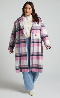 Mariam Coat - Double Breasted Coat in Purple Navy Check